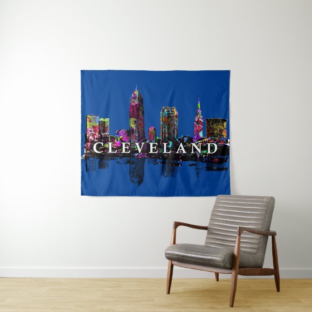 Cleveland Ohio in Graffiti Tapestry Wandteppich (Beispiel (Horizontal))