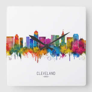 Cleveland Ohio Skyline Quadratische Wanduhr