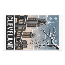 Cleveland Ohio Skyline Winter Holzschnitt Schwarz&