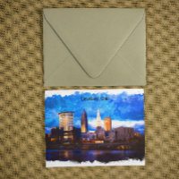 Cleveland Ohio USA Watercolor Cityscape View