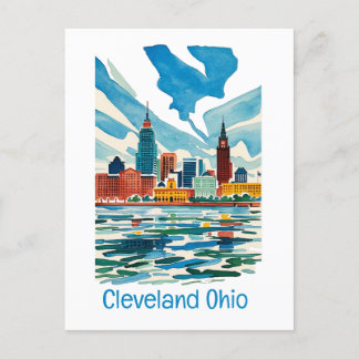 Cleveland Ohio Watercolor Skyline Postkarte