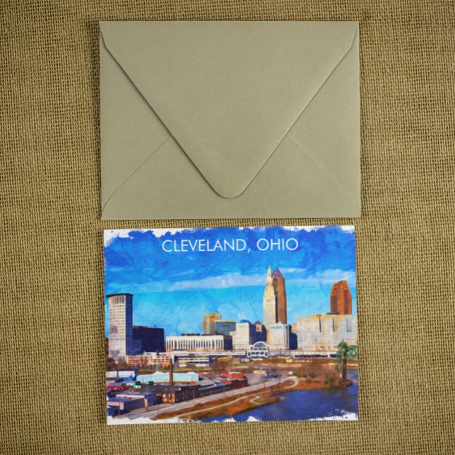 Cleveland Ohio Watercolor Skyline Postkarte (cleveland ohio postcard)