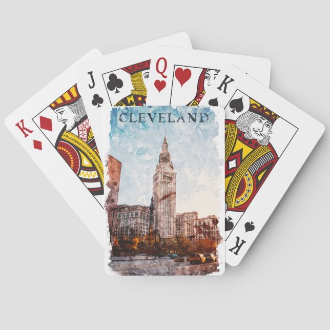 Cleveland Ohio Watercolor Stadtansicht Spielkarten (Rückseite)