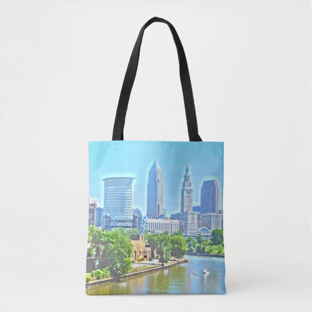 Cleveland (River View) Paint Effect Tote Bag Tasche (Vorderseite)