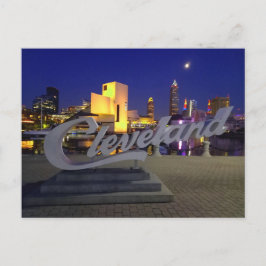 Cleveland script sign at night postkarte