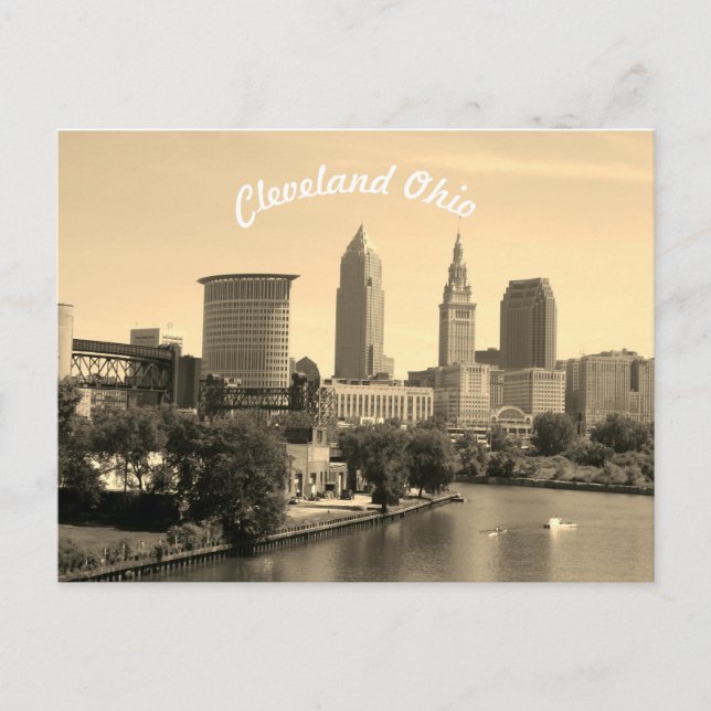 Cleveland Sepia River Skyline Postkarte (Vorderseite)