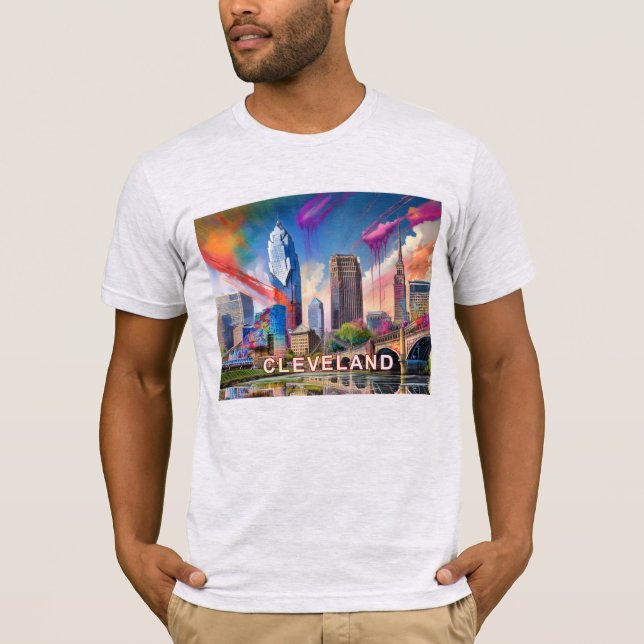 Cleveland Skyline Graffiti Art T-Shirt (Vorderseite)