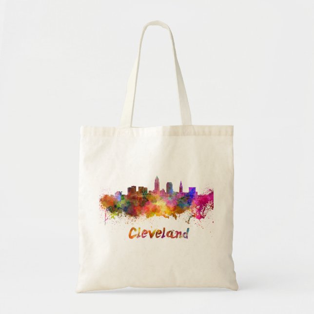 Cleveland Skyline in Aquarellfarben Tragetasche (Vorne)