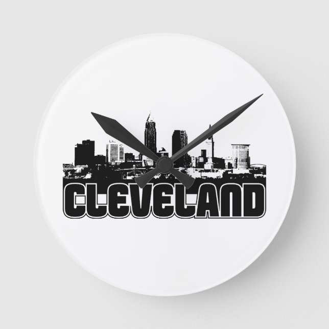 Cleveland Skyline Runde Wanduhr (Vorderseite)