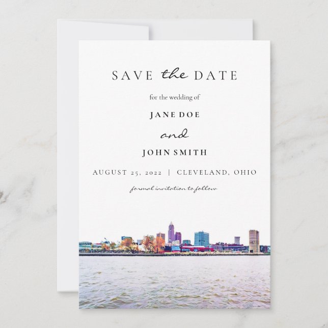Cleveland Skyline Save the Date Karte (Vorderseite)
