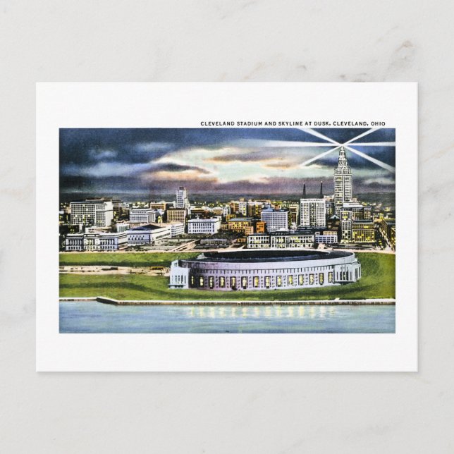 Cleveland Stadium Skyline in Dusk, Cleveland, Ohio Postkarte (Vorderseite)