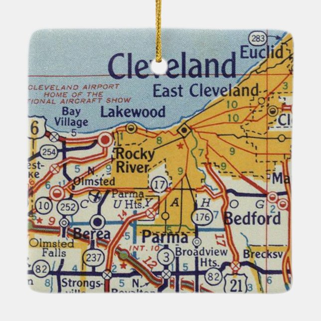 Cleveland Vintag Map Keramikornament (Rückseite)