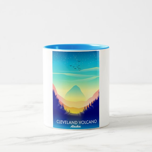 Cleveland Volcano Alaska Reiseplakat Zweifarbige Tasse (Mittel)