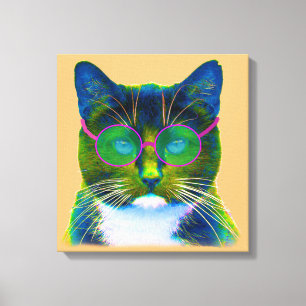 Clever Cat mit Brillen gesteppter Leinwand Print