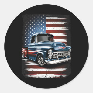 Clic Old Lieferwagen Truck American Flag 4. Juli P Runder Aufkleber