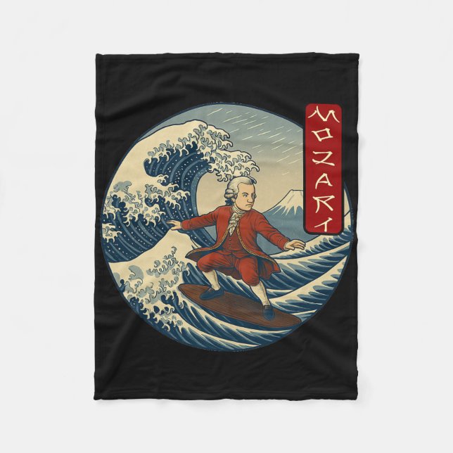 Clical Musician Mozart Ukiyo-e Surfing  Fleecedecke (Vorderseite)