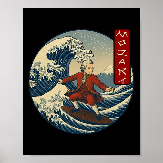 Clical Musician Mozart Ukiyo-e Surfing  Poster (Vorne)