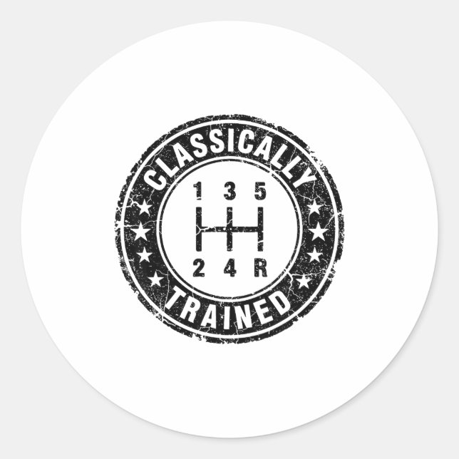 Clically Trained Car Guy Manual Transmission Stick Runder Aufkleber (Vorderseite)