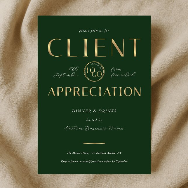 Client Appreciation Day Green & Gold Logo Company Einladung (Von Creator hochgeladen)