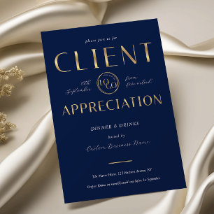 Client Appreciation Day Navy & Gold Logo Unternehm Einladung