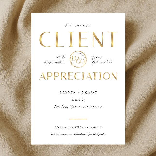 Client Appreciation Day White & Gold Logo Company Einladung (Von Creator hochgeladen)