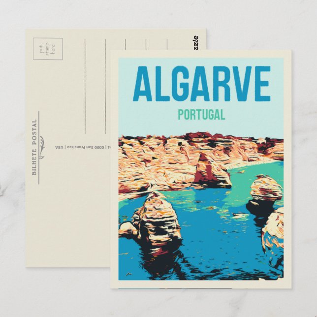 Cliff Coast Illustration Algarve Portugal Postkarte (Vorne/Hinten)