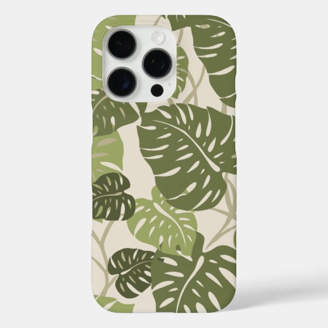 Cliff Hanger Hawaiian Monstera Leaf Green iPhone 16 Pro Hülle (Rückseite)