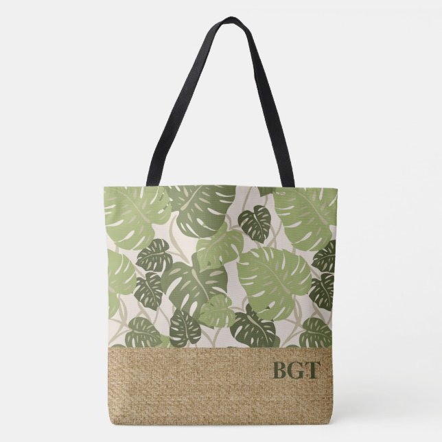 Cliff Hanger Hawaiian Monstera Monogram Beach Bag Tasche (Vorderseite)