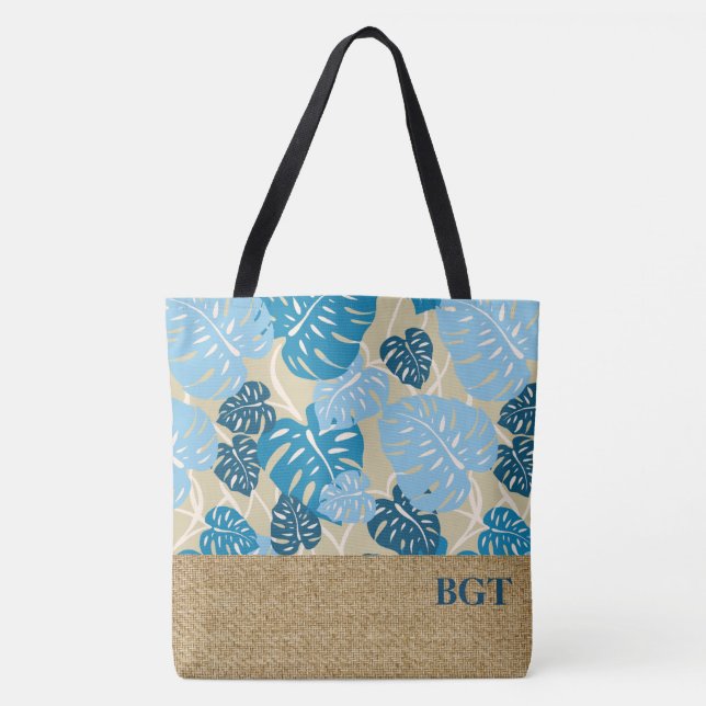 Cliff Hanger Hawaiian Monstera Monogram Beach Bag Tasche (Vorderseite)