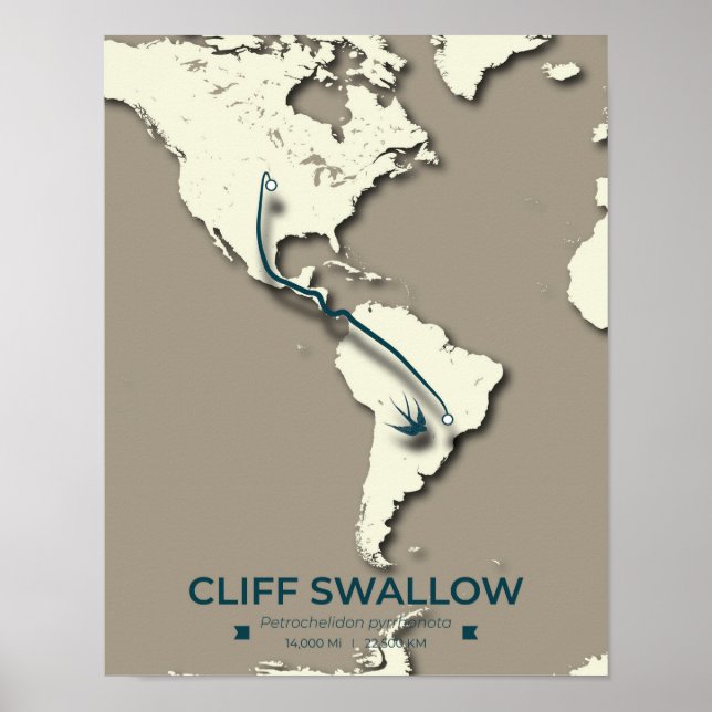 Cliff Swallow Migration Map - Minimalistisch Vinta Poster (Vorne)