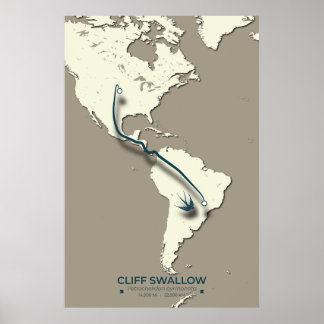 Cliff Swallow Migration Map - Minimalistisch Vinta Poster