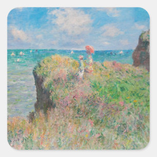 Cliff Walk at Pourville (1882) Claude Monet art Quadratischer Aufkleber