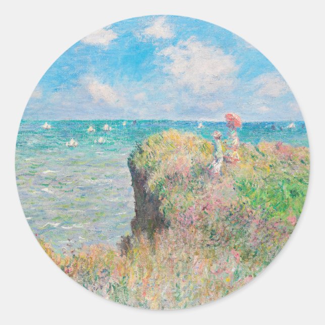 Cliff Walk in Pourville von Claude Monet Runder Aufkleber (Vorderseite)