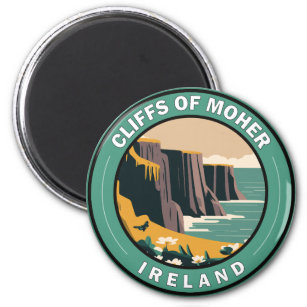 Cliffs of Moher Ireland Floral Travel Art Vintag Magnet