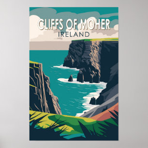 Cliffs of Moher Ireland Travel Art Vintag Poster