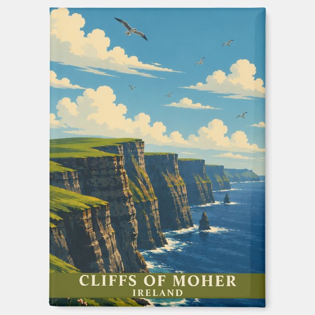 Cliffs of Moher Irland County Clare Retro Reise Magnet (Vorderseite)