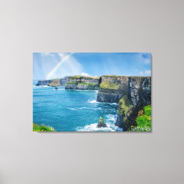 Cliffs of Moher Rainbow, Irland Leinwanddruck (Vorderseite)
