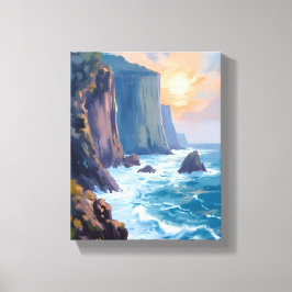 Cliffside Cove | Wasserfarbenmalerei der Küstengew Leinwanddruck
