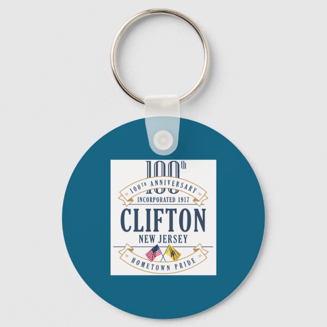 Clifton New Jersey 100th Anniv White  Schlüsselanhänger (Vorderseite)