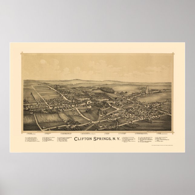 Clifton Springs, NY Panoramic Map - 1892 Poster (Vorne)