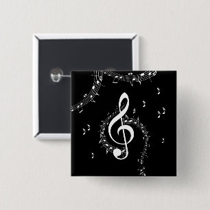 Climactic G Clef White Music on Black Button