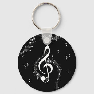Climactic G Clef White Music on Black Schlüsselanhänger