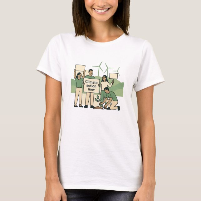 Climate Action Now Bold Green Protest Design T-Shirt (Vorderseite)