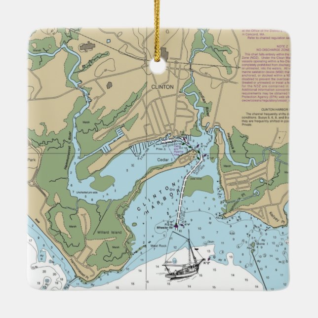 Clinton CT Nautical Chart Keramikornament (Rückseite)