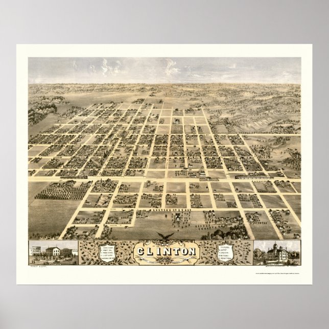 Clinton, IL Panorama Karte - 1869 Poster (Vorne)