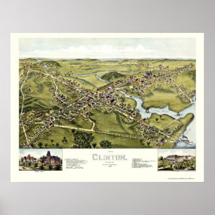 Clinton, panoramische Karte CT - 1881 Poster