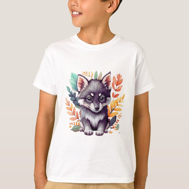 Clip art bébé loup noir corps entier niedlich aqua T-Shirt (Vorderseite)