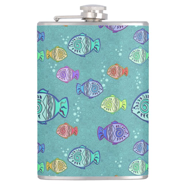 Clip Art Fish Muster + Ihre Ideen Flachmann (Vorderseite)