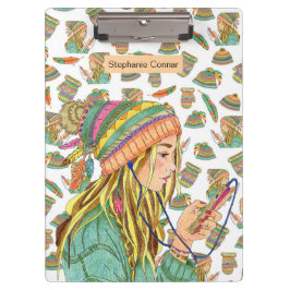 Clip Board Boho Hat Girl Klemmbrett