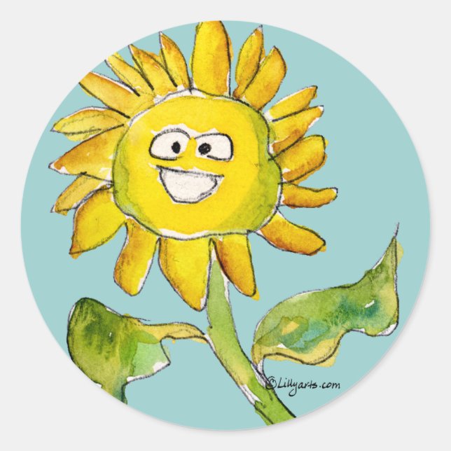 Clipart-Aufkleber für Sonnenblumen Runder Aufkleber (Vorderseite)